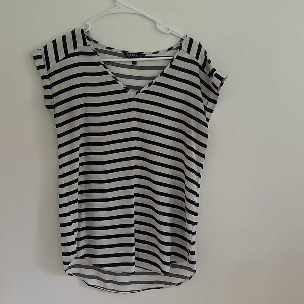 Black and white striped short sleeved shirt express
